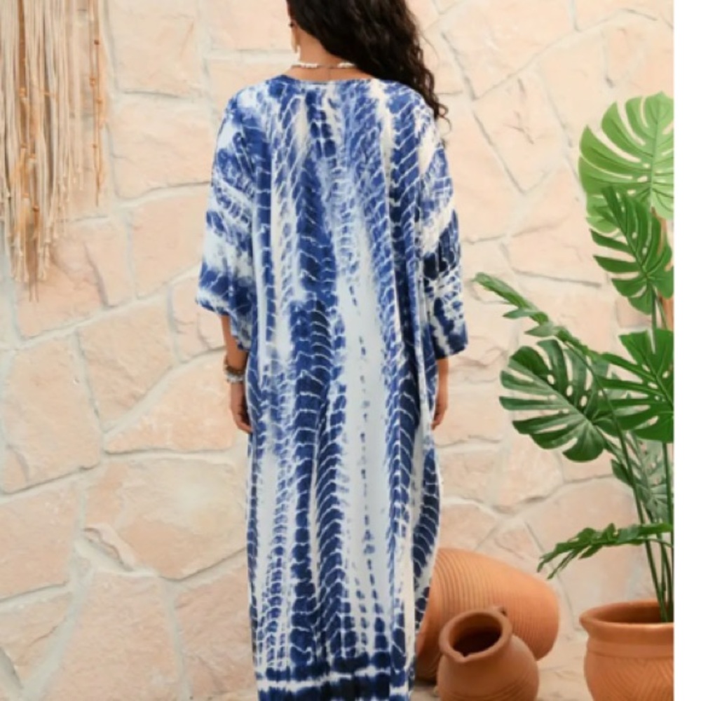 NEW! Blue Batique Tie-Dye Kimono Duster